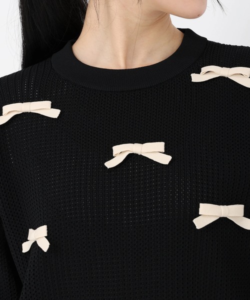 STRAWBERRY-FIELDS（ストロベリーフィールズ）の「ポーツポリー_リボンメッシュ編ニット（ニット/セーター・レディース・キナリ/ブラック×ホワイト・2）」の5枚目の写真