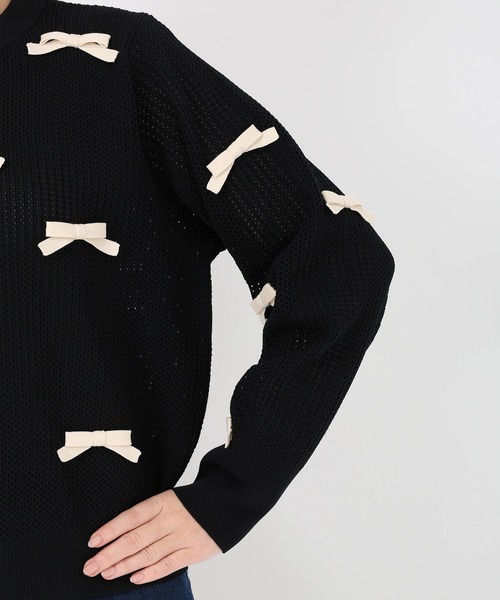 STRAWBERRY-FIELDS（ストロベリーフィールズ）の「ポーツポリー_リボンメッシュ編ニット（ニット/セーター・レディース・キナリ/ブラック×ホワイト・2）」の6枚目の写真