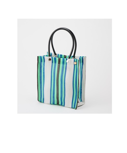 LILA&FLEUR(リラアンドフルール)の「Small Box Tote Bag(トートバッグ・レディース・グリーン×オレンジ/ブルー系/マルチ/イエロー系/ホワイト×グリーン/ホワイト×ネイビー・SMALL)」の1枚目の写真