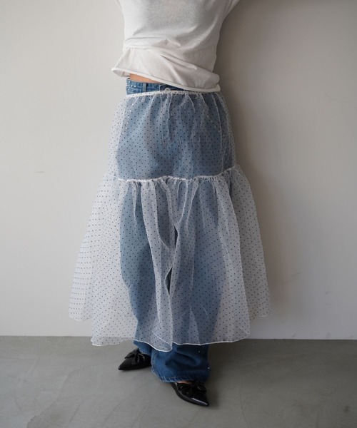 SANSeLF（サンセルフ）の「【SANSeLF】ドットシアースカート saw26s013（スカート・レディース・ブラック/ホワイト・FREE）」の4枚目の写真