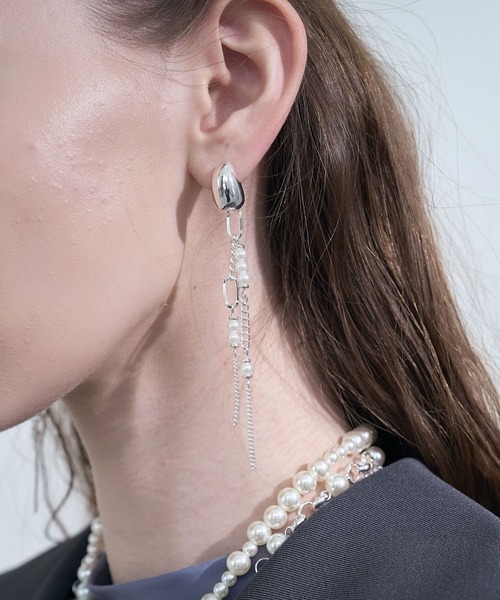 HARE(ハレ)の「パールミックスチェーンピアス(HARE)(ピアス(両耳用)・レディース・シルバー・FREE)」の2枚目の写真