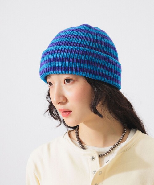 LEUCHTFEUER（ロイフトフォイヤー）の「【別注】LEUCHTFEUER / 2トーン ボーダー ワッチキャップ（ニットキャップ/ビーニー・レディース・イエロー/パープル・ONE SIZE）」の2枚目の写真