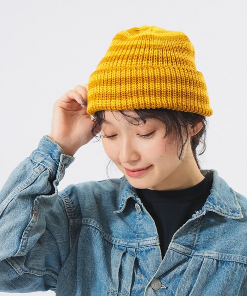 LEUCHTFEUER（ロイフトフォイヤー）の「【別注】LEUCHTFEUER / 2トーン ボーダー ワッチキャップ（ニットキャップ/ビーニー・レディース・イエロー/パープル・ONE SIZE）」の3枚目の写真