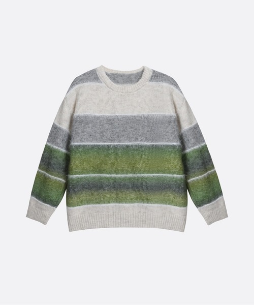 U:UME(ユーム)の「Fluffy Stripe Colored Sweater(ニット/セーター・メンズ・グリーン・FREE)」の1枚目の写真