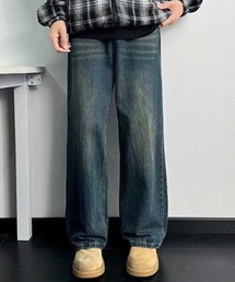 【26年春新作】極太ワイド ケミカルウォッシュ ルーズバギーデニム