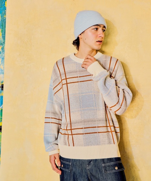 niko and...(ニコアンド)の「チェック柄ニットプルオーバー(ニット/セーター・メンズ・ライトブルー/ベージュ・MEDIUM/LARGE)」の12枚目の写真