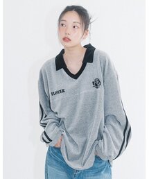 OVERSIZE VELOUR V-NECK L/S TEE(GREY)