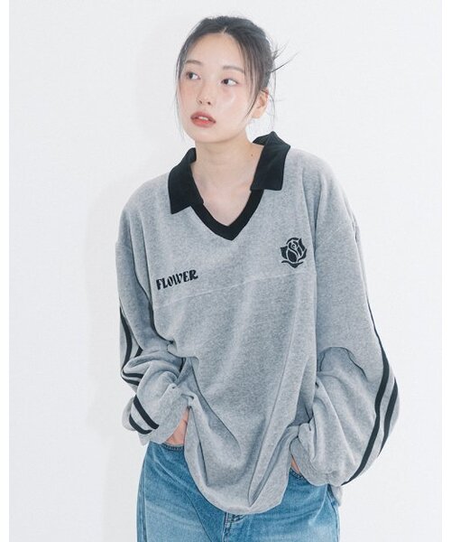 HAVISM(ヘビズム)の「OVERSIZE VELOUR V-NECK L/S TEE(GREY)(ポロシャツ・レディース・その他・ONE SIZE)」の1枚目の写真