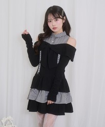 Honey Cinnamon（ハニーシナモン）の「オフショルリボンドッキングワンピース（ワンピース）」