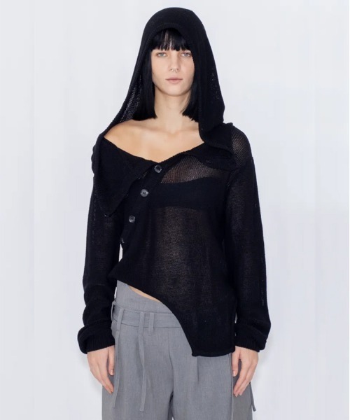 VIAVANDA(ヴィアヴァンダ)の「OPEN KNIT HOODED TOP(ニット/セーター・レディース・グレー/ブラック・FREE)」の2枚目の写真