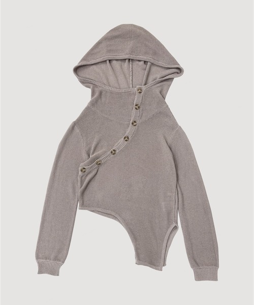 VIAVANDA(ヴィアヴァンダ)の「OPEN KNIT HOODED TOP(ニット/セーター・レディース・グレー/ブラック・FREE)」の9枚目の写真