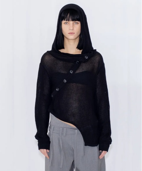 VIAVANDA(ヴィアヴァンダ)の「OPEN KNIT HOODED TOP(ニット/セーター・レディース・グレー/ブラック・FREE)」の11枚目の写真