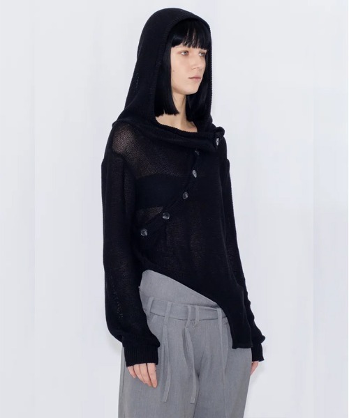 VIAVANDA(ヴィアヴァンダ)の「OPEN KNIT HOODED TOP(ニット/セーター・レディース・グレー/ブラック・FREE)」の12枚目の写真