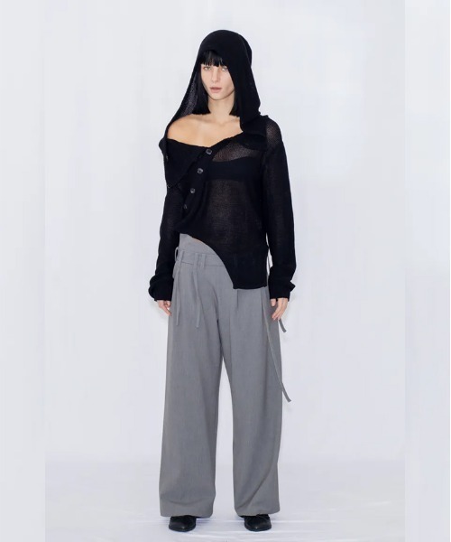 VIAVANDA(ヴィアヴァンダ)の「OPEN KNIT HOODED TOP(ニット/セーター・レディース・グレー/ブラック・FREE)」の14枚目の写真