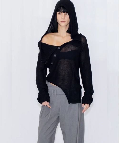 VIAVANDA(ヴィアヴァンダ)の「OPEN KNIT HOODED TOP(ニット/セーター・レディース・グレー/ブラック・FREE)」の15枚目の写真
