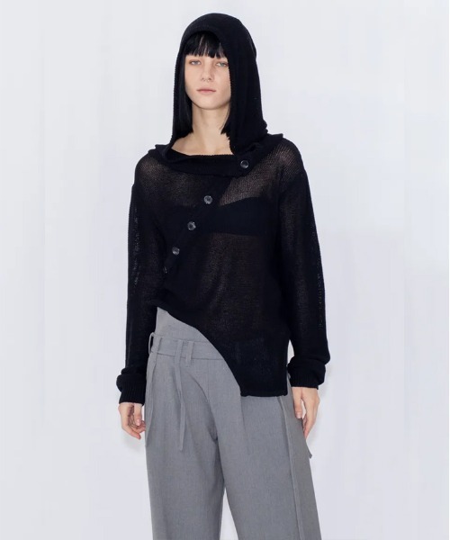 VIAVANDA(ヴィアヴァンダ)の「OPEN KNIT HOODED TOP(ニット/セーター・レディース・グレー/ブラック・FREE)」の16枚目の写真