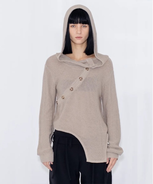 VIAVANDA(ヴィアヴァンダ)の「OPEN KNIT HOODED TOP(ニット/セーター・レディース・グレー/ブラック・FREE)」の4枚目の写真
