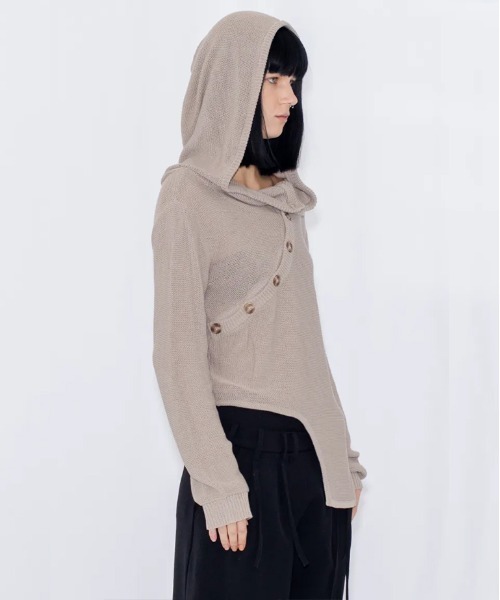 VIAVANDA(ヴィアヴァンダ)の「OPEN KNIT HOODED TOP(ニット/セーター・レディース・グレー/ブラック・FREE)」の5枚目の写真