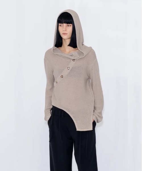 VIAVANDA(ヴィアヴァンダ)の「OPEN KNIT HOODED TOP(ニット/セーター・レディース・グレー/ブラック・FREE)」の7枚目の写真
