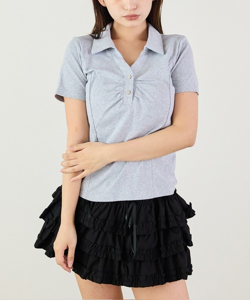 Siel（シエル）の「ベーシック　ポロカラーカットソー（Tシャツ/カットソー・レディース・ブラック/アイボリー/ライトグレー・FREE）」の3枚目の写真