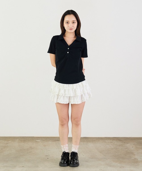 Siel（シエル）の「ベーシック　ポロカラーカットソー（Tシャツ/カットソー・レディース・ブラック/アイボリー/ライトグレー・FREE）」の18枚目の写真