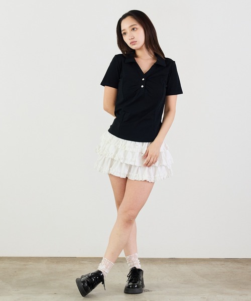 Siel（シエル）の「ベーシック　ポロカラーカットソー（Tシャツ/カットソー・レディース・ブラック/アイボリー/ライトグレー・FREE）」の20枚目の写真