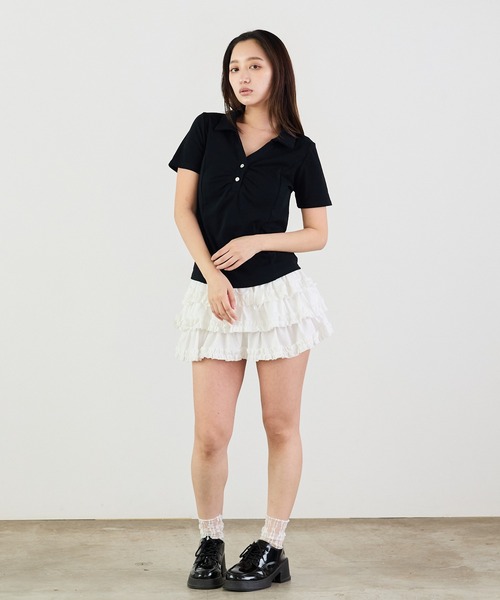 Siel（シエル）の「ベーシック　ポロカラーカットソー（Tシャツ/カットソー・レディース・ブラック/アイボリー/ライトグレー・FREE）」の21枚目の写真
