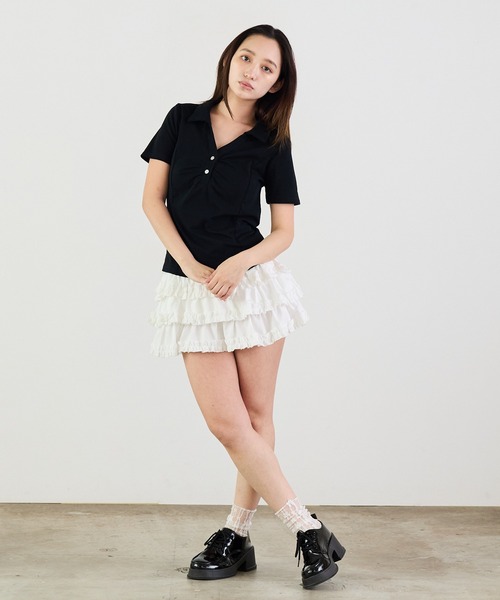 Siel（シエル）の「ベーシック　ポロカラーカットソー（Tシャツ/カットソー・レディース・ブラック/アイボリー/ライトグレー・FREE）」の22枚目の写真