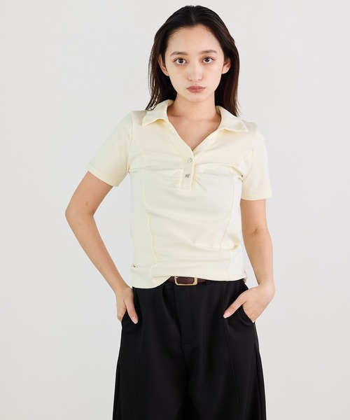 Siel（シエル）の「ベーシック　ポロカラーカットソー（Tシャツ/カットソー・レディース・ブラック/アイボリー/ライトグレー・FREE）」の8枚目の写真