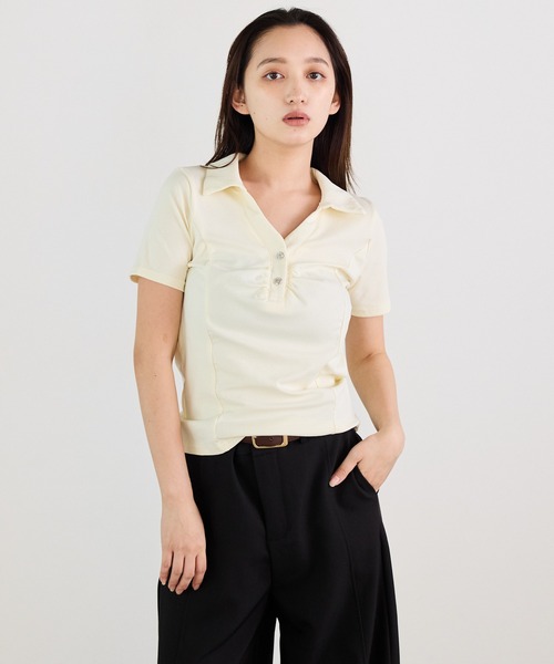 Siel（シエル）の「ベーシック　ポロカラーカットソー（Tシャツ/カットソー・レディース・ブラック/アイボリー/ライトグレー・FREE）」の9枚目の写真