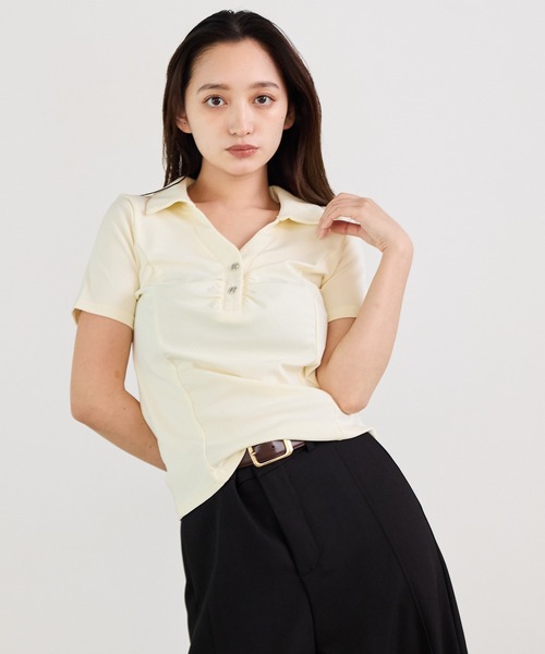 Siel（シエル）の「ベーシック　ポロカラーカットソー（Tシャツ/カットソー・レディース・ブラック/アイボリー/ライトグレー・FREE）」の11枚目の写真