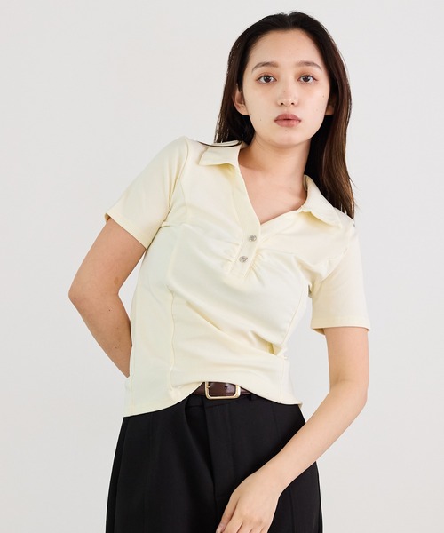 Siel（シエル）の「ベーシック　ポロカラーカットソー（Tシャツ/カットソー・レディース・ブラック/アイボリー/ライトグレー・FREE）」の12枚目の写真
