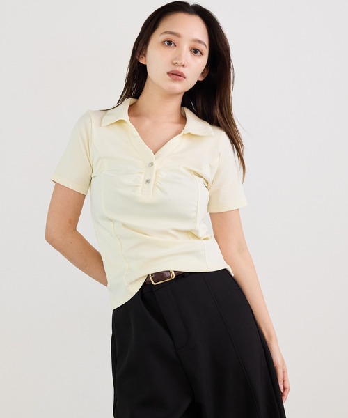 Siel（シエル）の「ベーシック　ポロカラーカットソー（Tシャツ/カットソー・レディース・ブラック/アイボリー/ライトグレー・FREE）」の13枚目の写真