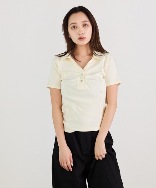 Siel（シエル）の「ベーシック　ポロカラーカットソー（Tシャツ/カットソー・レディース・ブラック/アイボリー/ライトグレー・FREE）」の15枚目の写真
