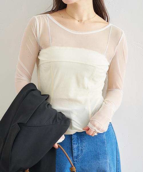 U by SPICK&SPAN(ユーバイスピックアンドスパン)の「シアーベロア コルセットトップス(Tシャツ/カットソー・レディース・アイボリー/ブラック/ブラウン・FREE)」の2枚目の写真