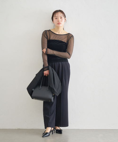 U by SPICK&SPAN(ユーバイスピックアンドスパン)の「シアーベロア コルセットトップス(Tシャツ/カットソー・レディース・アイボリー/ブラック/ブラウン・FREE)」の7枚目の写真