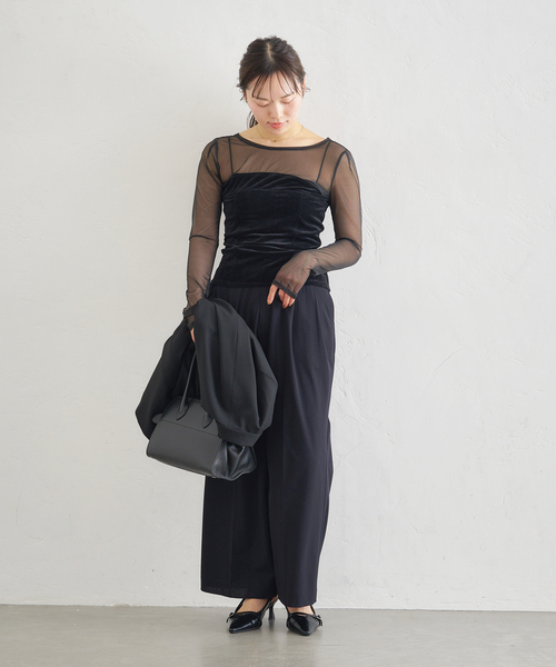 U by SPICK&SPAN(ユーバイスピックアンドスパン)の「シアーベロア コルセットトップス(Tシャツ/カットソー・レディース・アイボリー/ブラック/ブラウン・FREE)」の8枚目の写真