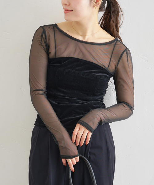 U by SPICK&SPAN(ユーバイスピックアンドスパン)の「シアーベロア コルセットトップス(Tシャツ/カットソー・レディース・アイボリー/ブラック/ブラウン・FREE)」の11枚目の写真