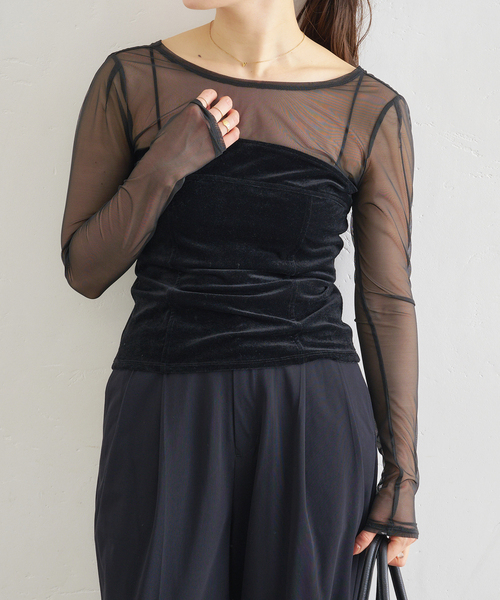 U by SPICK&SPAN(ユーバイスピックアンドスパン)の「シアーベロア コルセットトップス(Tシャツ/カットソー・レディース・アイボリー/ブラック/ブラウン・FREE)」の12枚目の写真