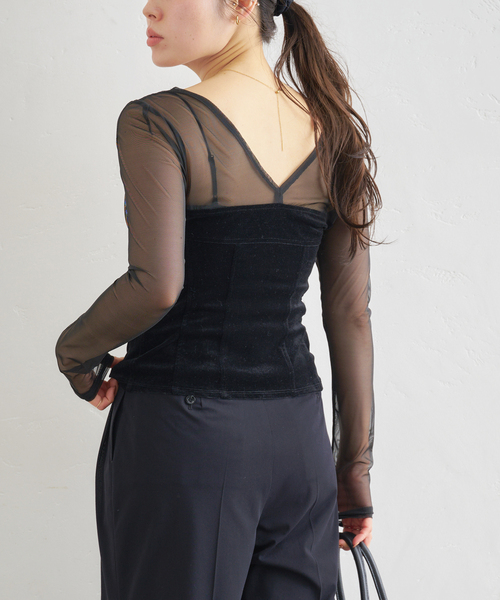 U by SPICK&SPAN(ユーバイスピックアンドスパン)の「シアーベロア コルセットトップス(Tシャツ/カットソー・レディース・アイボリー/ブラック/ブラウン・FREE)」の13枚目の写真