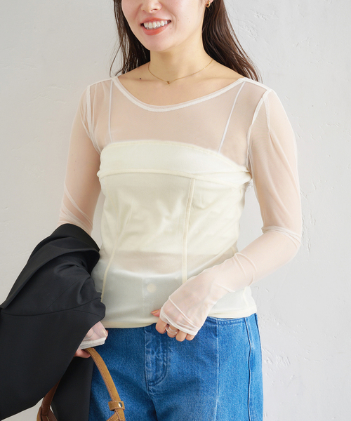 U by SPICK&SPAN(ユーバイスピックアンドスパン)の「シアーベロア コルセットトップス(Tシャツ/カットソー・レディース・アイボリー/ブラック/ブラウン・FREE)」の17枚目の写真