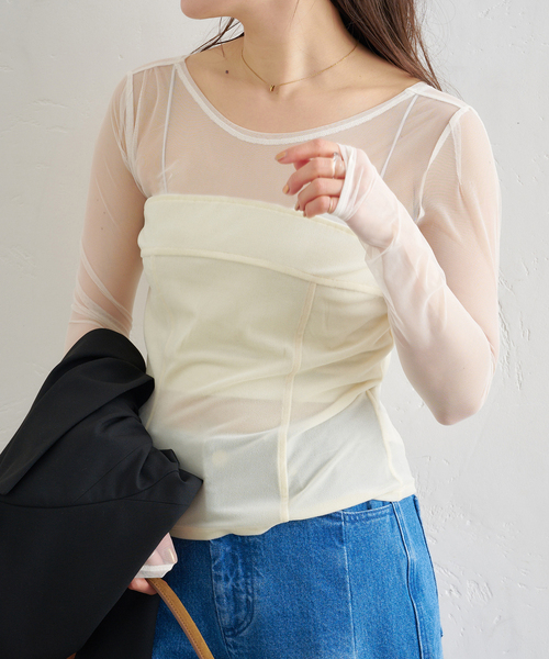 U by SPICK&SPAN(ユーバイスピックアンドスパン)の「シアーベロア コルセットトップス(Tシャツ/カットソー・レディース・アイボリー/ブラック/ブラウン・FREE)」の18枚目の写真