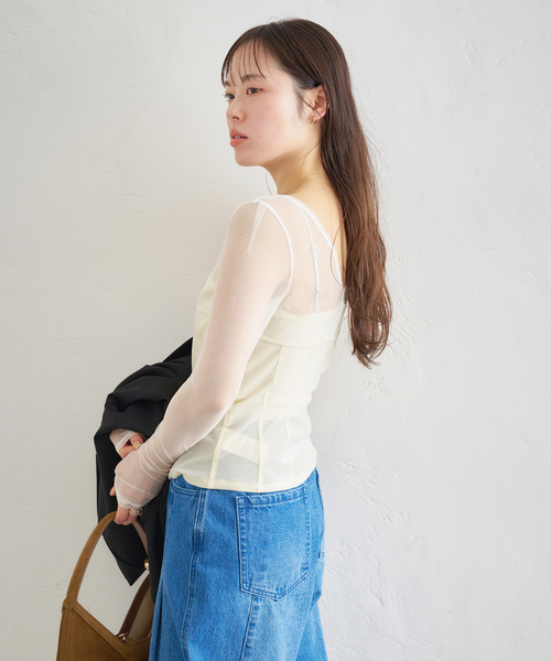U by SPICK&SPAN(ユーバイスピックアンドスパン)の「シアーベロア コルセットトップス(Tシャツ/カットソー・レディース・アイボリー/ブラック/ブラウン・FREE)」の19枚目の写真