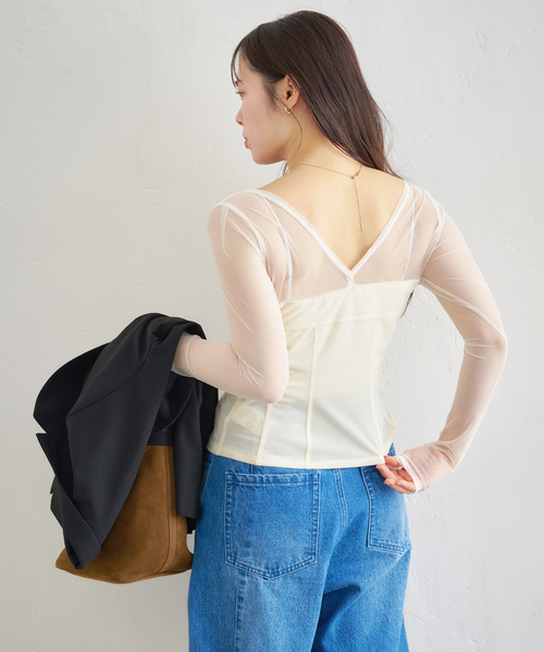 U by SPICK&SPAN(ユーバイスピックアンドスパン)の「シアーベロア コルセットトップス(Tシャツ/カットソー・レディース・アイボリー/ブラック/ブラウン・FREE)」の20枚目の写真