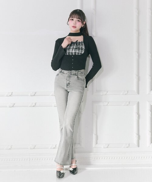 OLIVE des OLIVE(オリーブデオリーブ)の「【Belle Charme】Back Logo Flare Denim(デニムパンツ・レディース・グレー/ブラック/サックスブルー・MEDIUM/SMALL)」の12枚目の写真