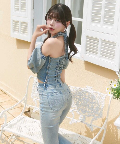 OLIVE des OLIVE(オリーブデオリーブ)の「【Belle Charme】Back Logo Flare Denim(デニムパンツ・レディース・グレー/ブラック/サックスブルー・MEDIUM/SMALL)」の5枚目の写真