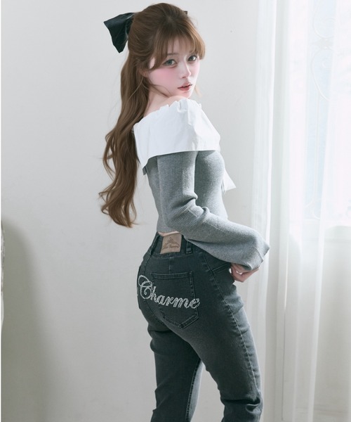 OLIVE des OLIVE（オリーブデオリーブ）の「【Belle Charme】Back Logo Flare Denim（デニムパンツ・レディース・グレー/ブラック/サックスブルー・MEDIUM/SMALL）」の2枚目の写真