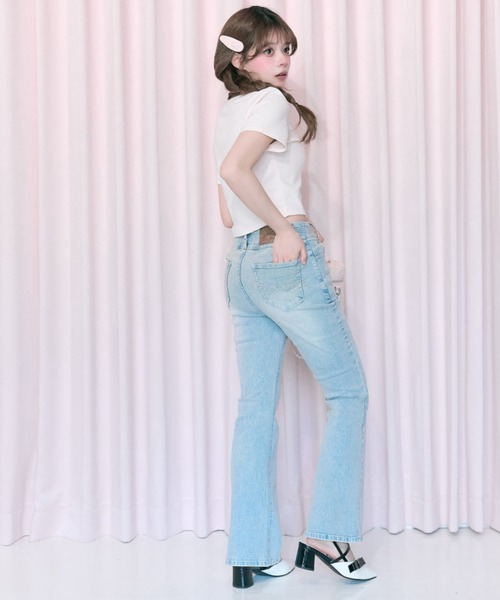 OLIVE des OLIVE（オリーブデオリーブ）の「【Belle Charme】Back Logo Flare Denim（デニムパンツ・レディース・グレー/ブラック/サックスブルー・MEDIUM/SMALL）」の4枚目の写真