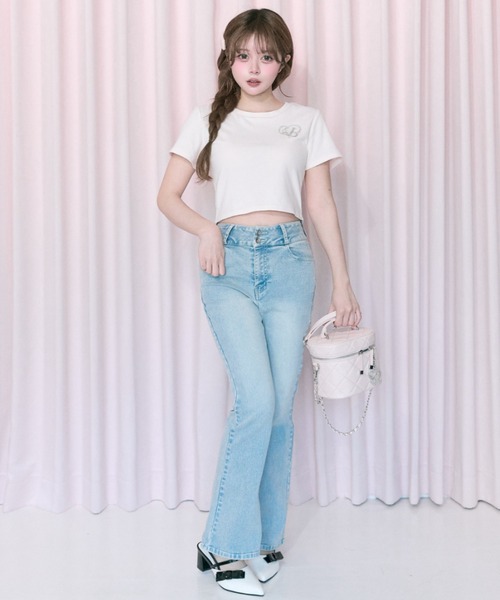 OLIVE des OLIVE（オリーブデオリーブ）の「【Belle Charme】Back Logo Flare Denim（デニムパンツ・レディース・グレー/ブラック/サックスブルー・MEDIUM/SMALL）」の5枚目の写真