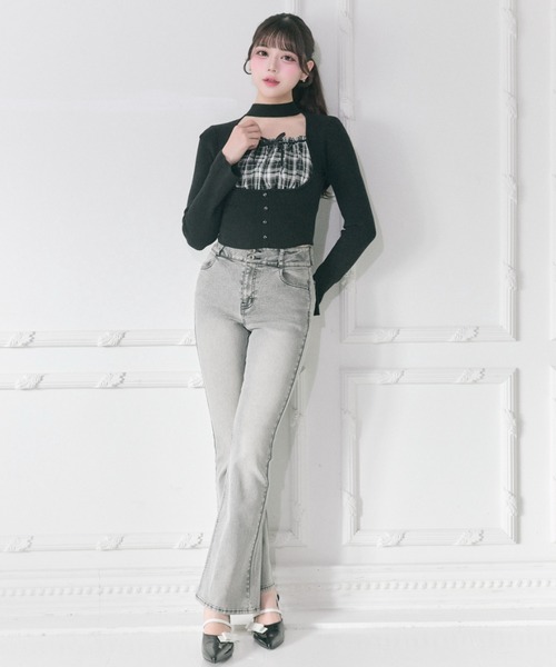 OLIVE des OLIVE（オリーブデオリーブ）の「【Belle Charme】Back Logo Flare Denim（デニムパンツ・レディース・グレー/ブラック/サックスブルー・MEDIUM/SMALL）」の11枚目の写真